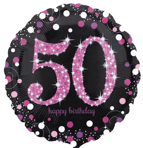 Folienballon - Sparkling Birthday pink, Zahl 50 - ø 43cm